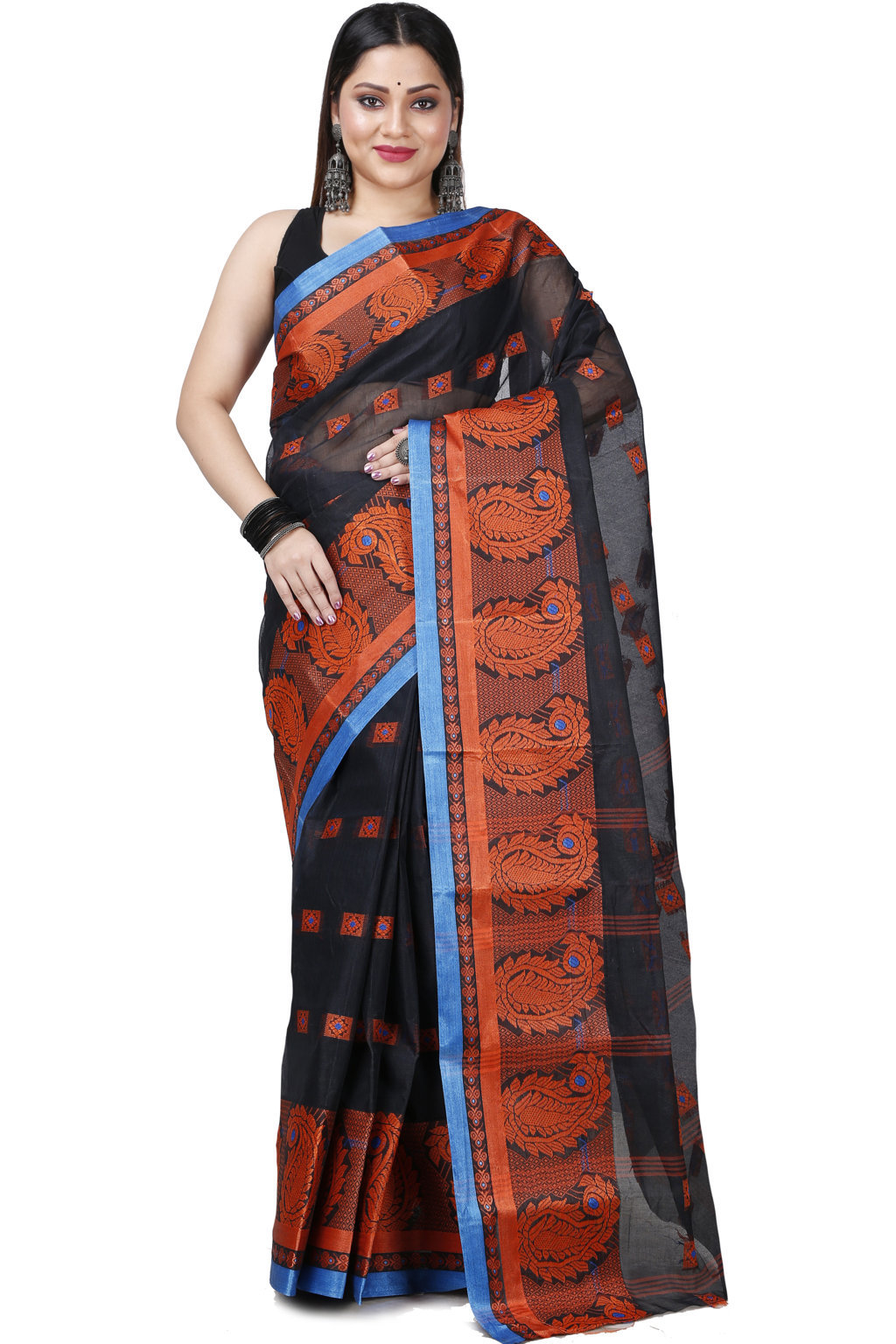 Black Pure Cotton Aloka Tant Saree (910)