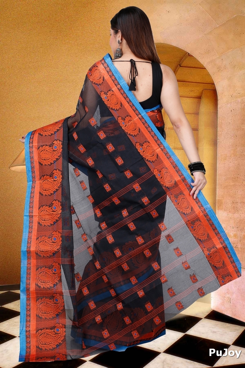 Black Pure Cotton Aloka Tant Saree (910)