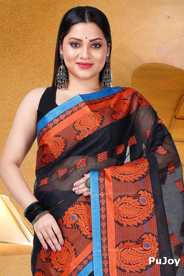 Black Pure Cotton Aloka Tant Saree (910)