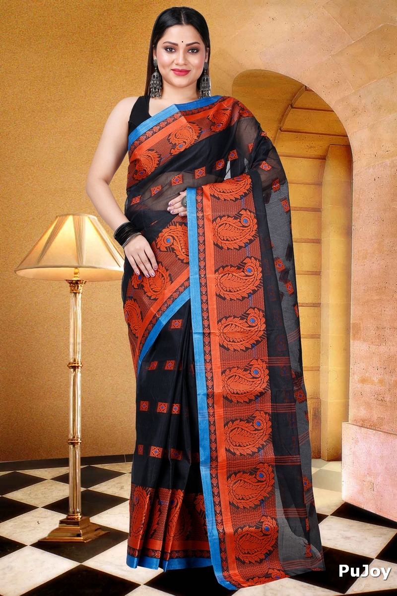 Black Pure Cotton Aloka Tant Saree (910)