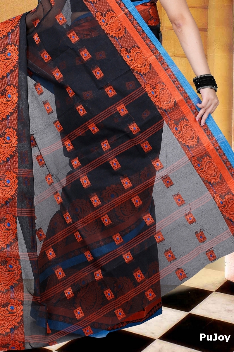 Black Pure Cotton Aloka Tant Saree (910)