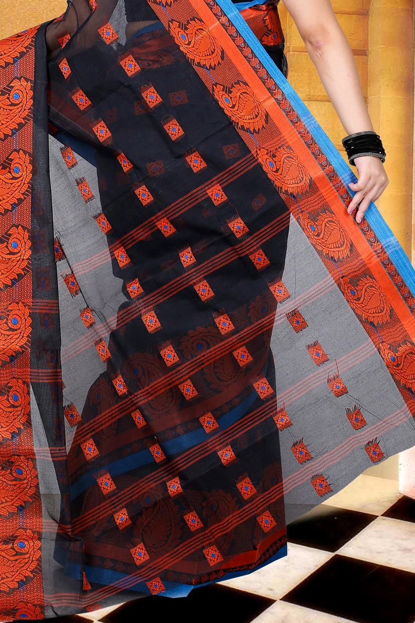 Black Pure Cotton Aloka Tant Saree (910)