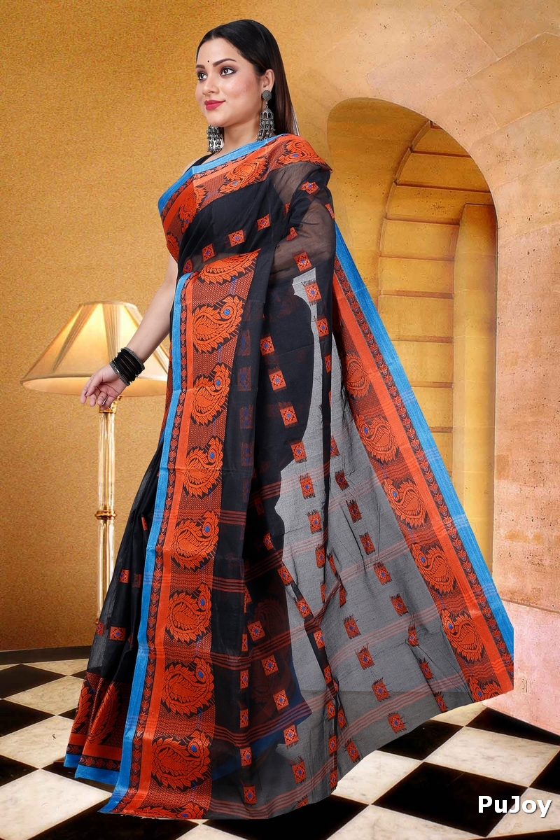 Black Pure Cotton Aloka Tant Saree (910)