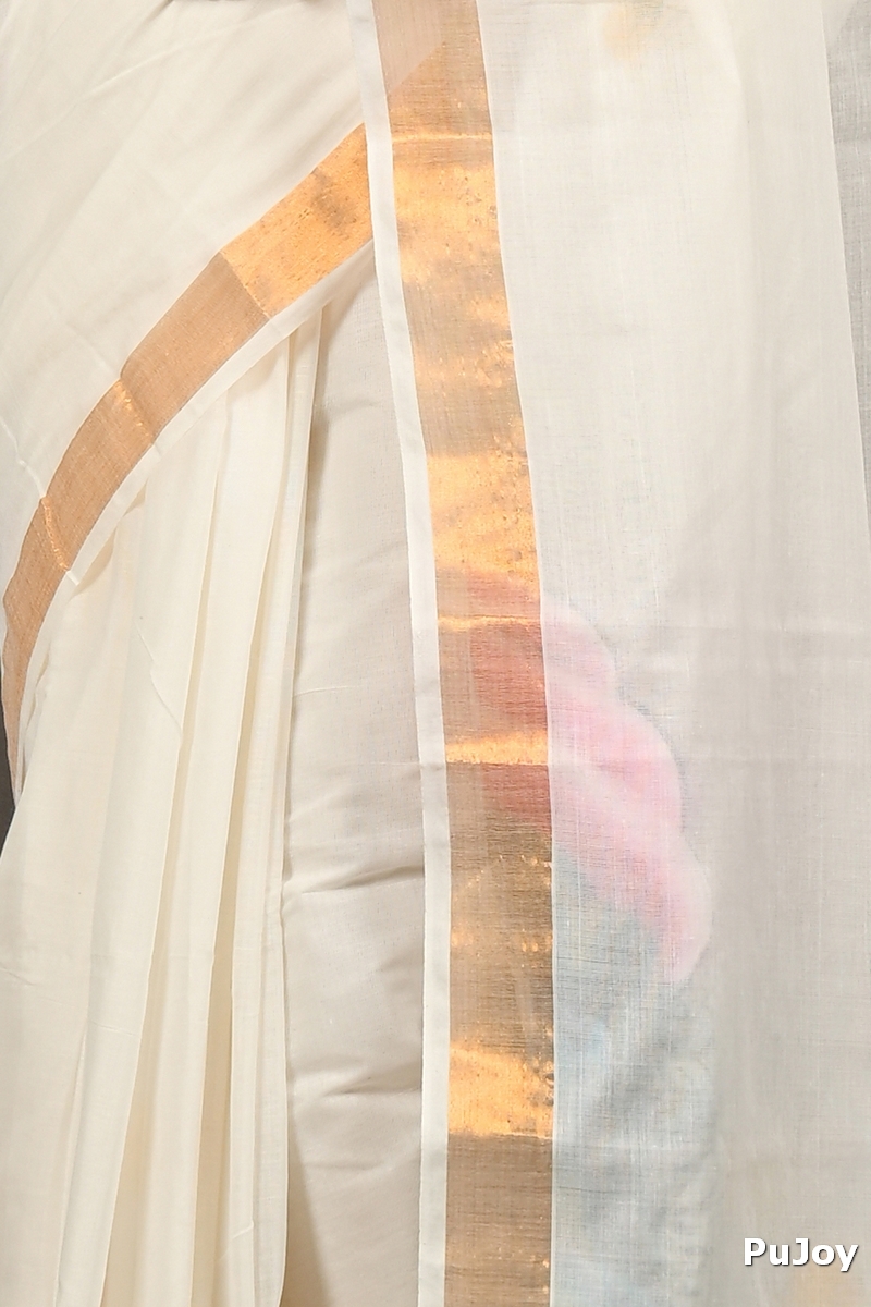Multi-Coloured Pure Cotton Hataka Hand Painted Saree (9101)