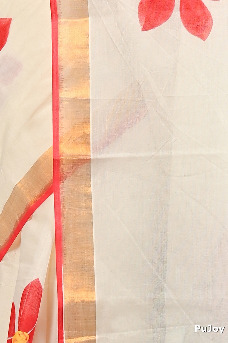 Multi-Coloured Pure Cotton Hataka Hand Painted Saree (9102)