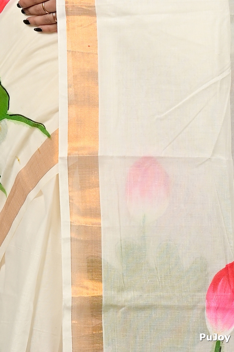 Multi-Coloured Pure Cotton Hataka Hand Painted Saree (9104)