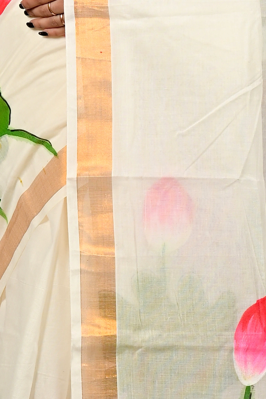 Multi-Coloured Pure Cotton Hataka Hand Painted Saree (9104)