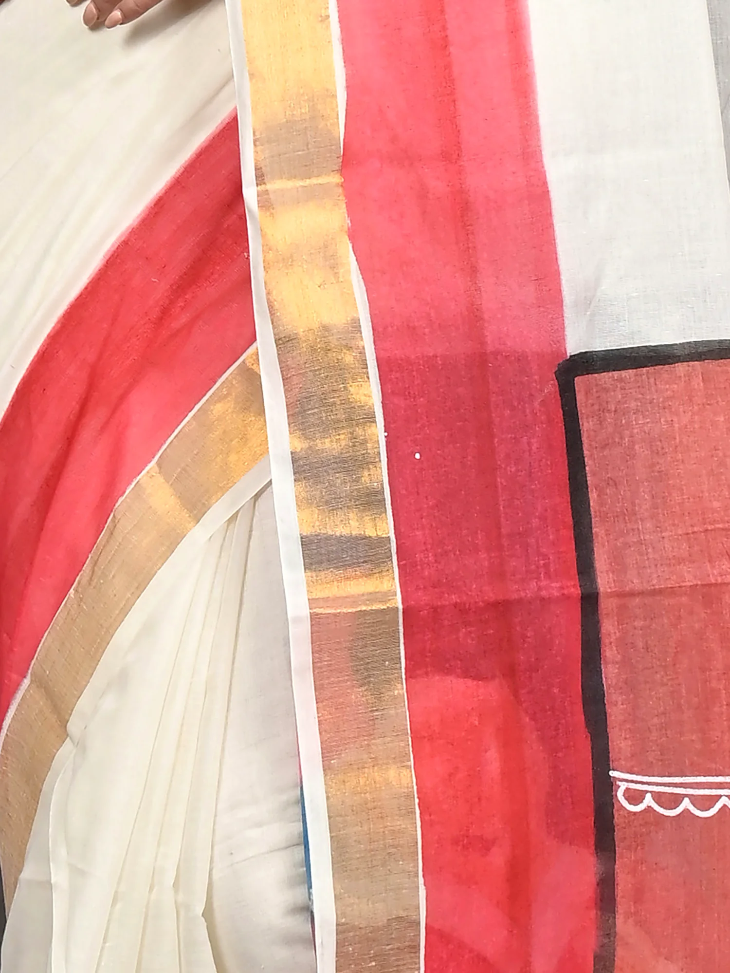 Multycolor Pure Cotton Hataka Hand Painted Saree (9105)