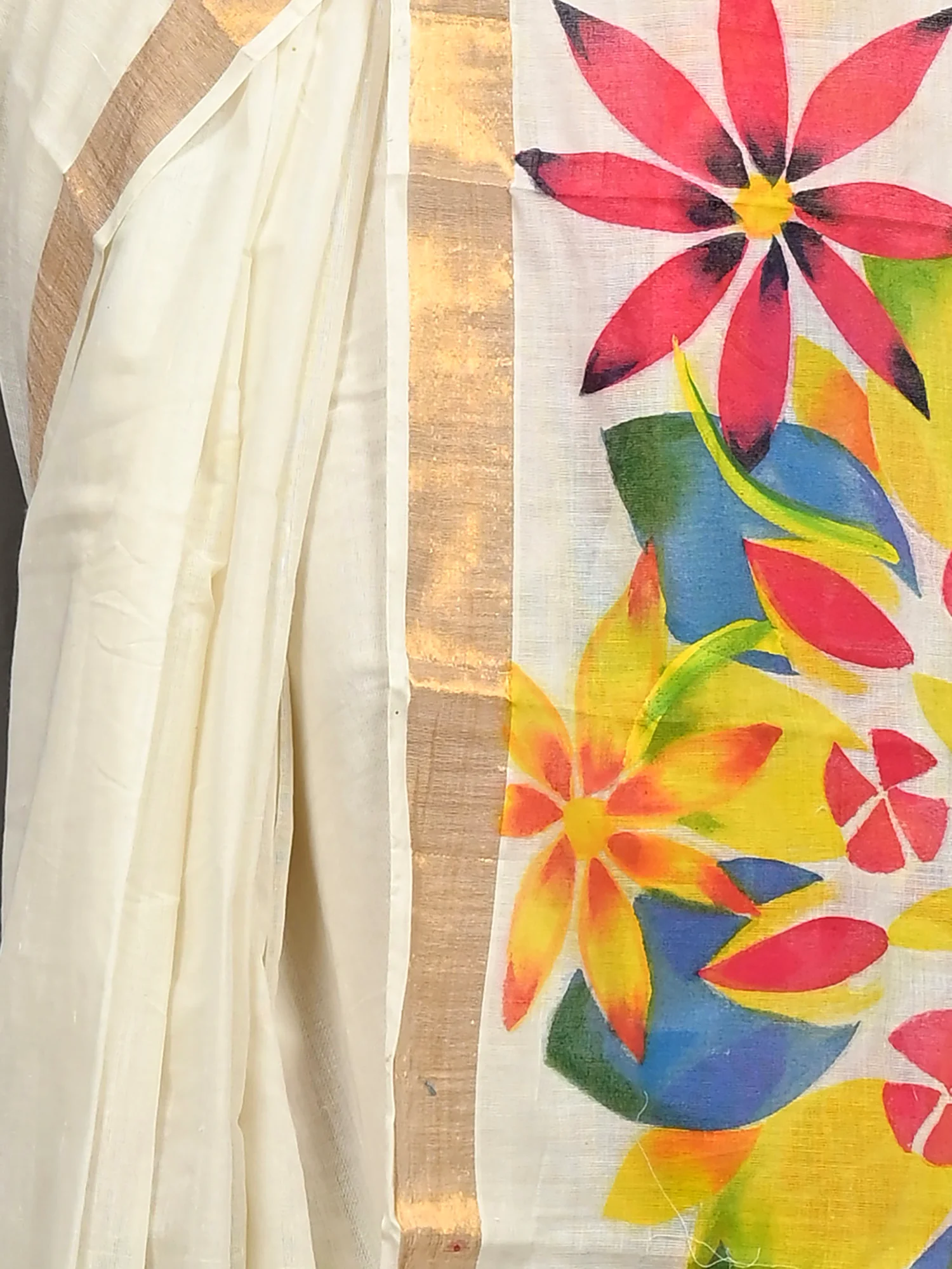 Multycolor Pure Cotton Hataka Hand Painted Saree (9106)