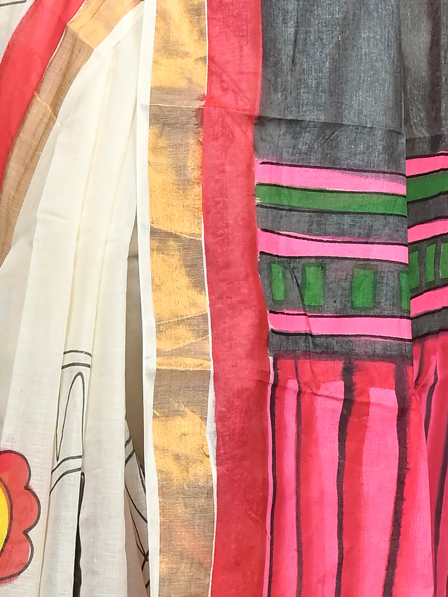 Multycolor Pure Cotton Hataka Hand Painted Saree (9109)