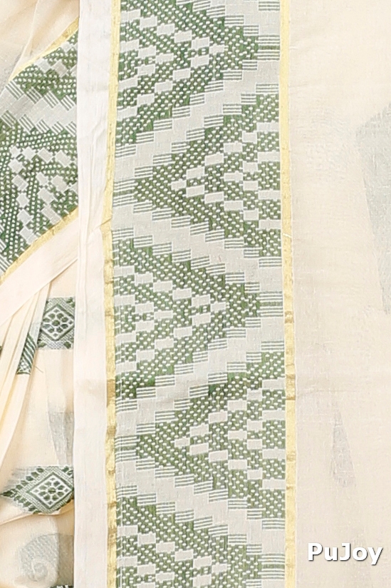 White Green Pure Cotton Gargi Tant Saree (911)