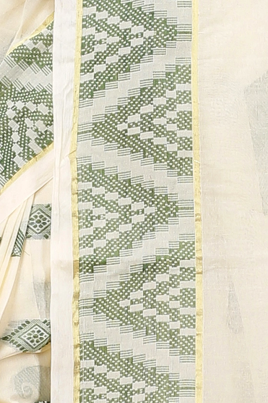 White Green Pure Cotton Gargi Tant Saree (911)