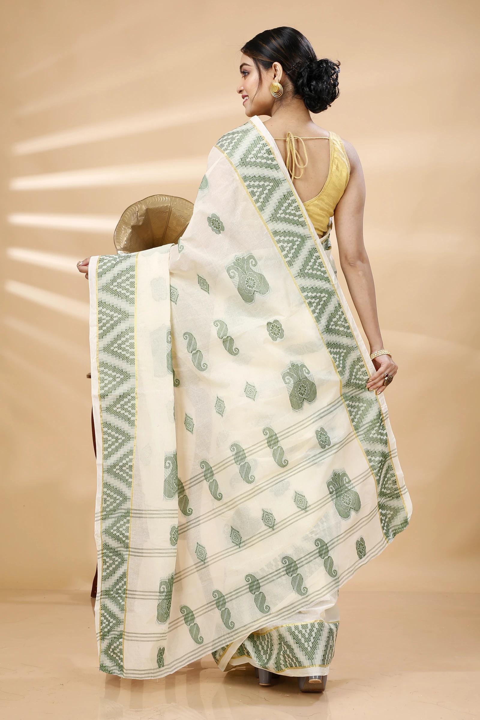 White Green Pure Cotton Gargi Tant Saree (911)