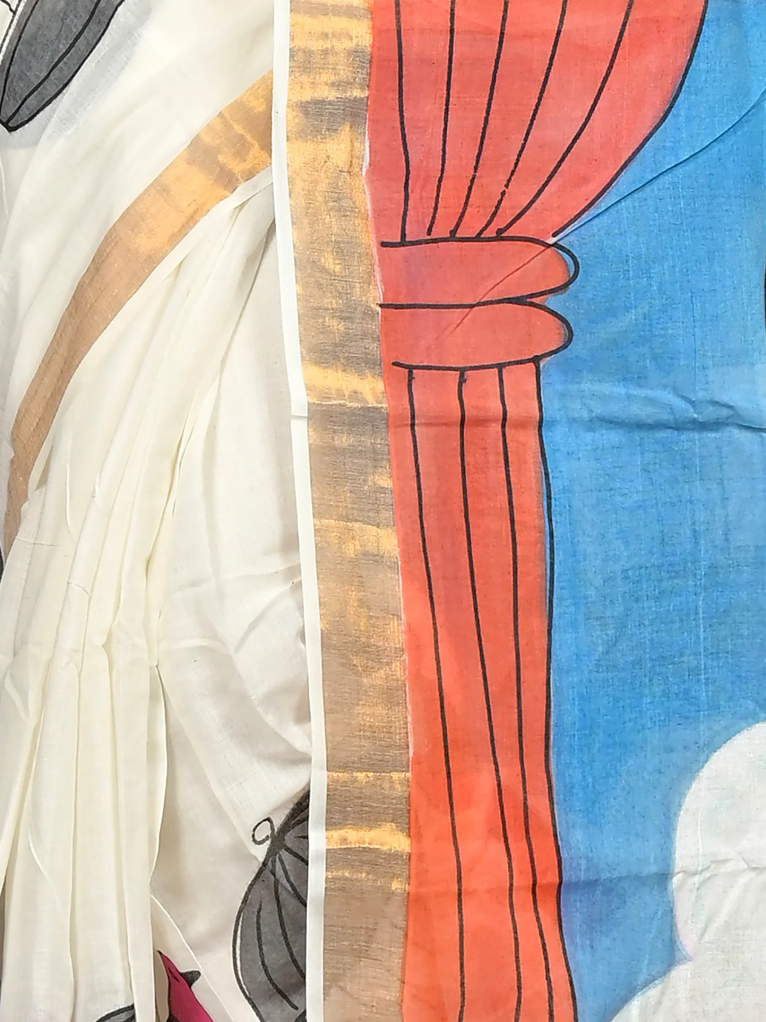 Multycolor Pure Cotton Hataka Hand Painted Saree (9110)