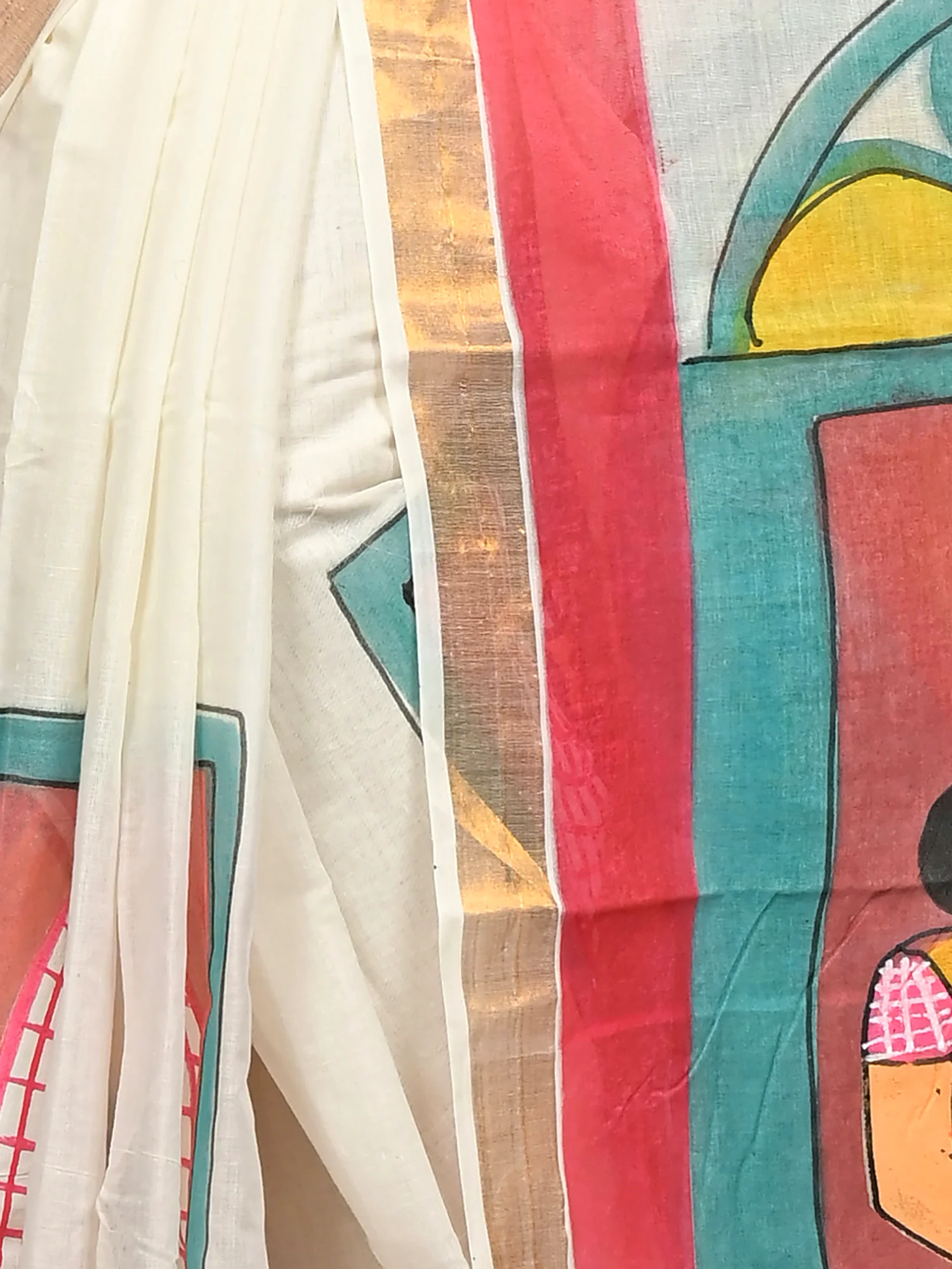 Multycolor Pure Cotton Hataka Hand Painted Saree (9111)