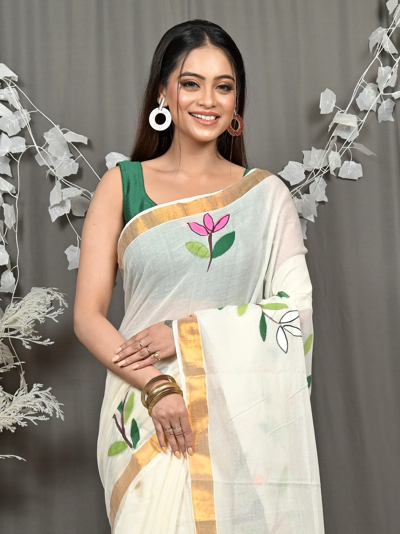 Multycolor Pure Cotton Hataka Hand Painted Saree (9112)