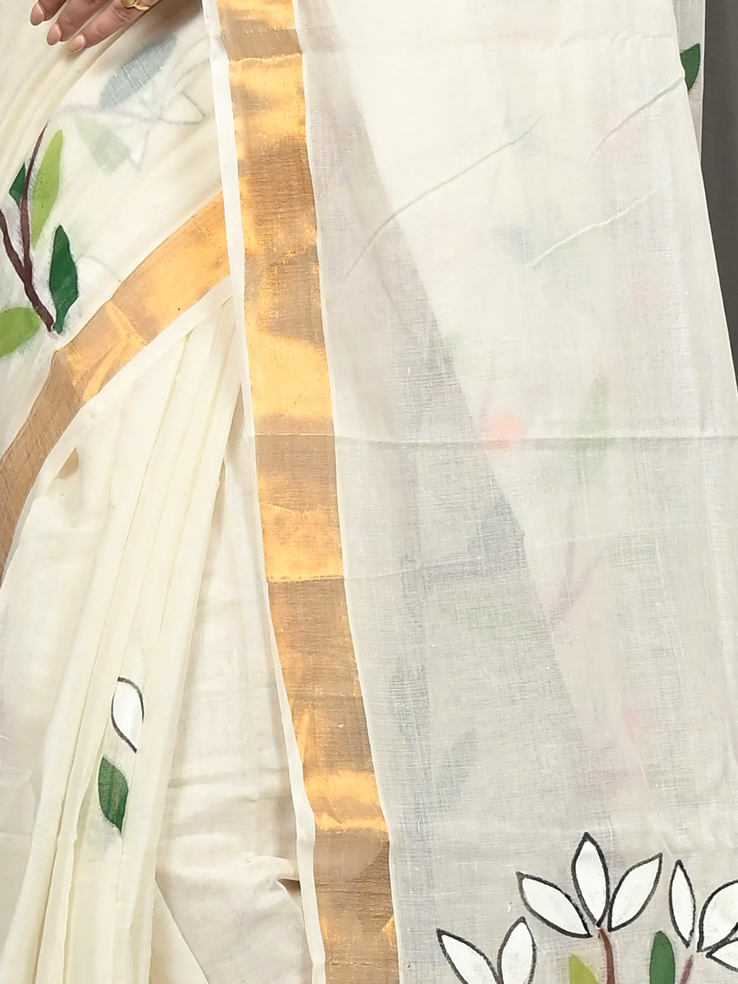 Multycolor Pure Cotton Hataka Hand Painted Saree (9112)