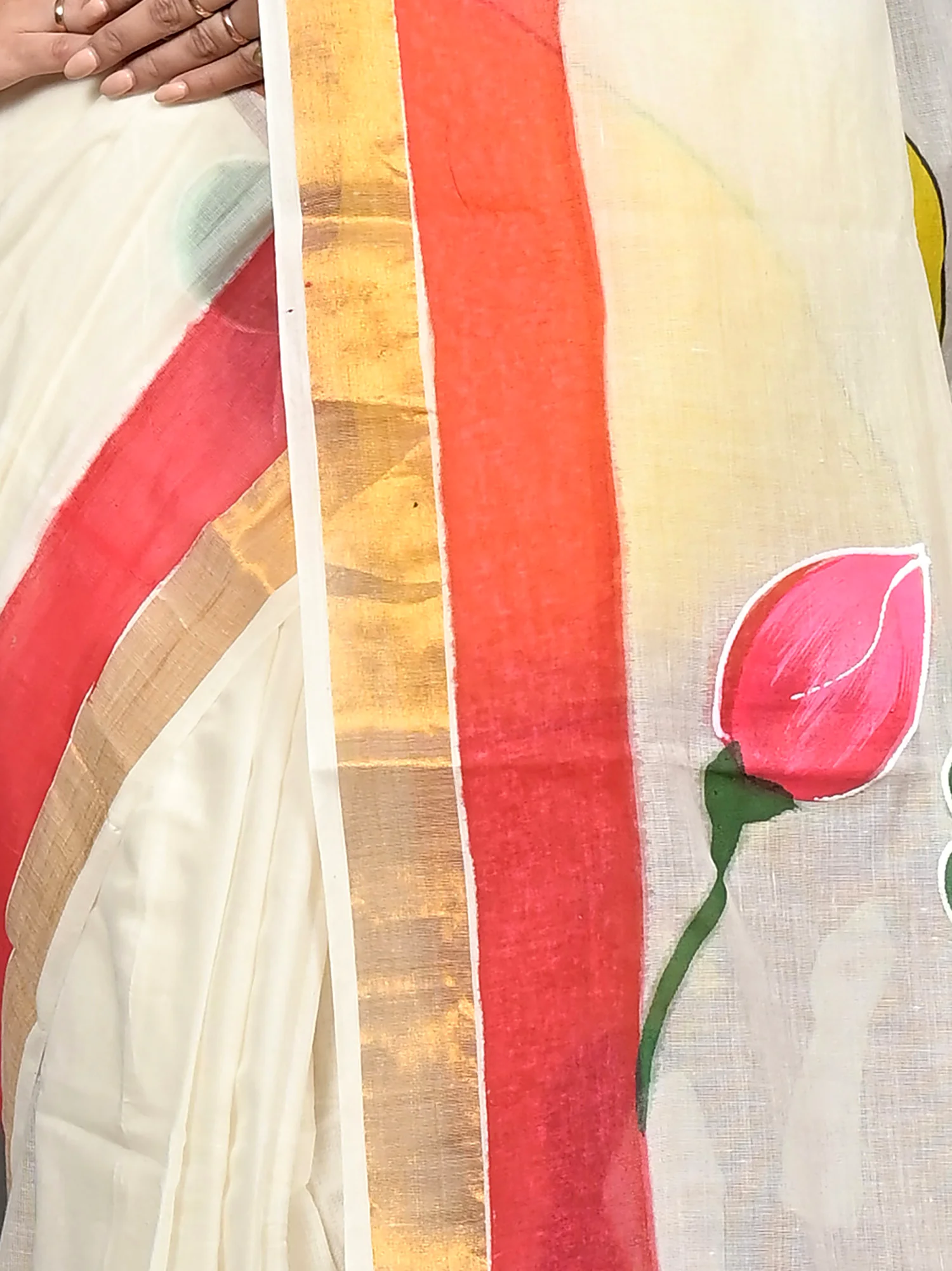 Multycolor Pure Cotton Hataka Hand Painted Saree (9113)