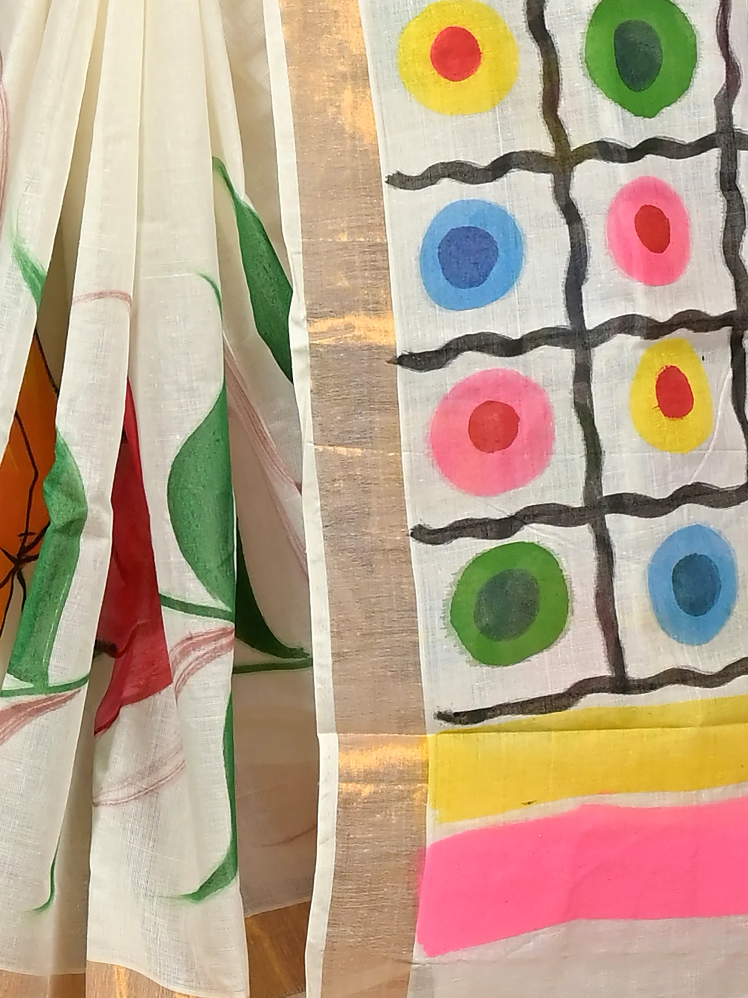 Multycolor Pure Cotton Hataka Hand Painted Saree (9114)