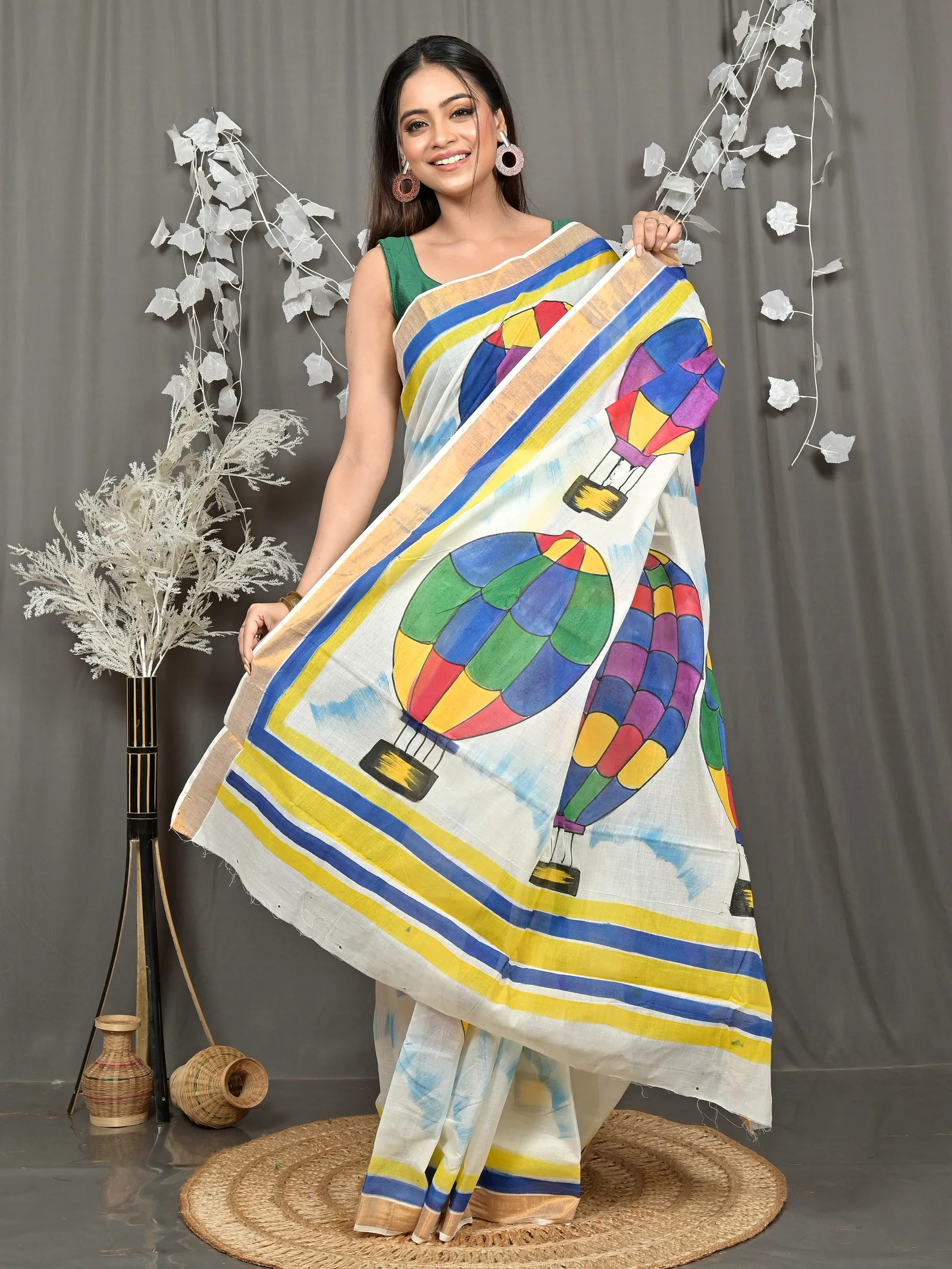 Multycolor Pure Cotton Hataka Hand Painted Saree (9116)