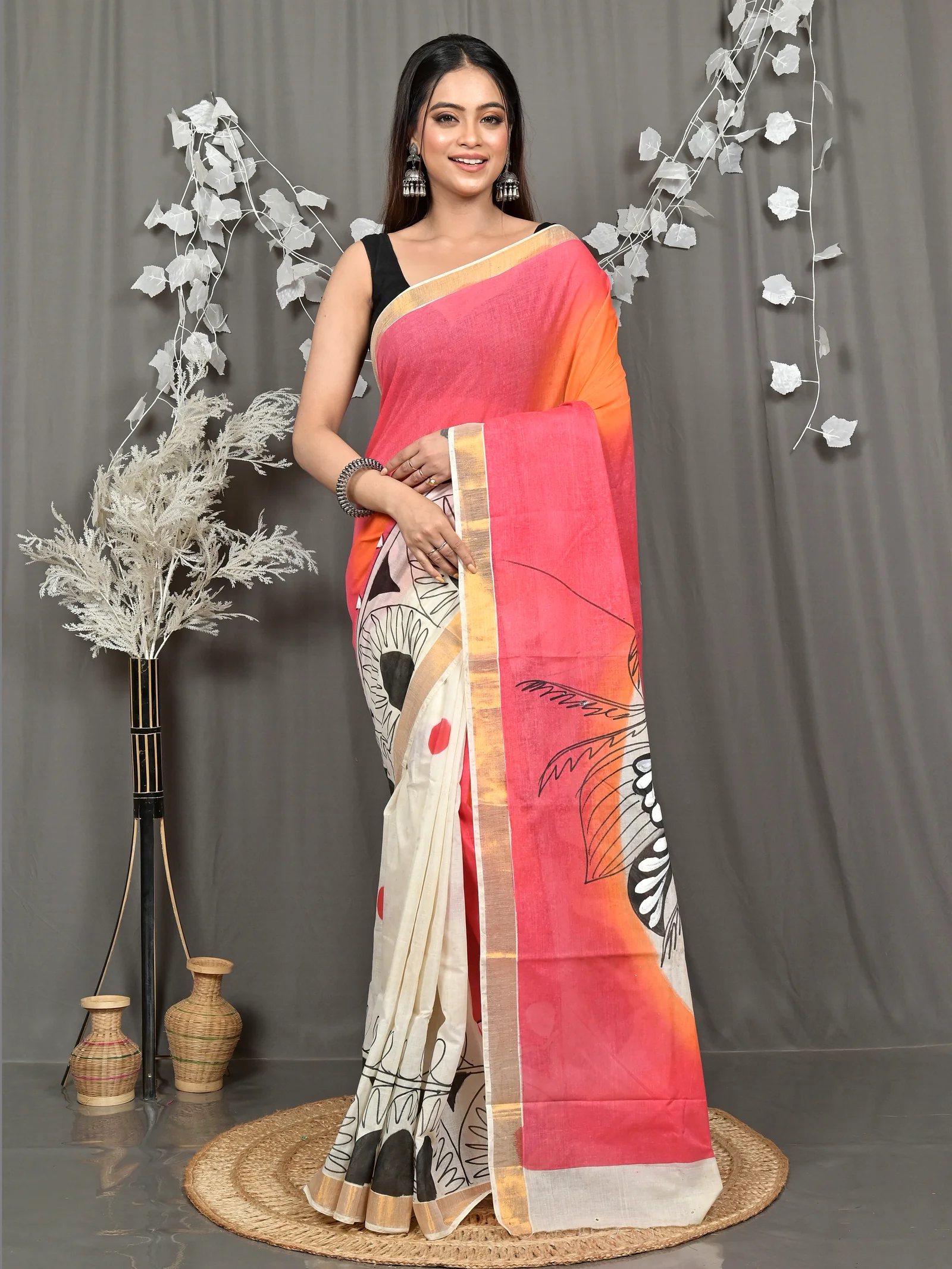 Multycolor Pure Cotton Hataka Hand Painted Saree (9117)
