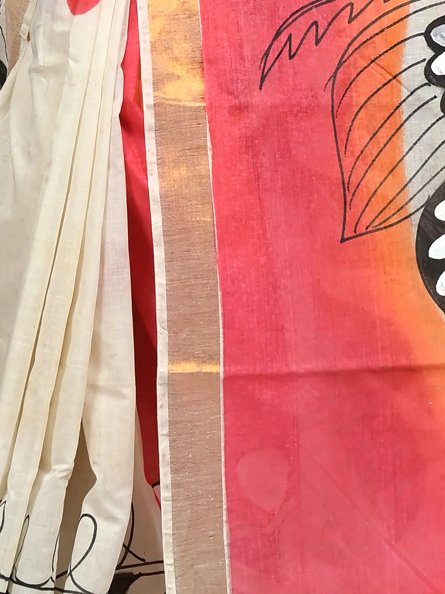 Multycolor Pure Cotton Hataka Hand Painted Saree (9117)