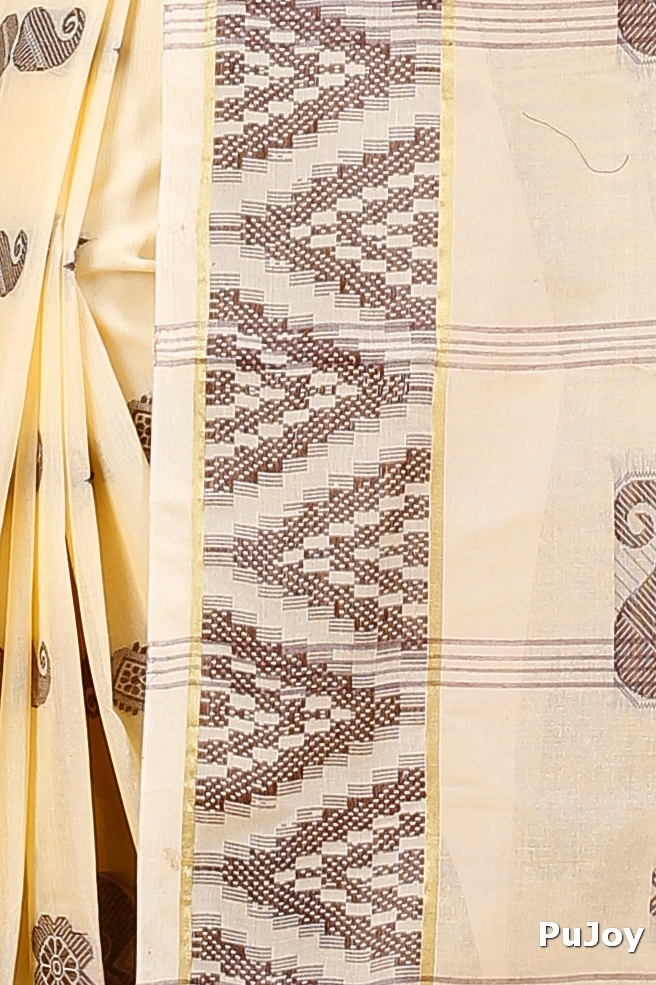 White Brown Pure Cotton Gargi Tant Saree (912)