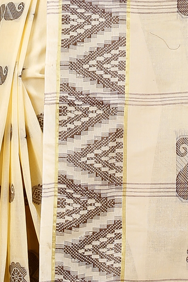 White Brown Pure Cotton Gargi Tant Saree (912)