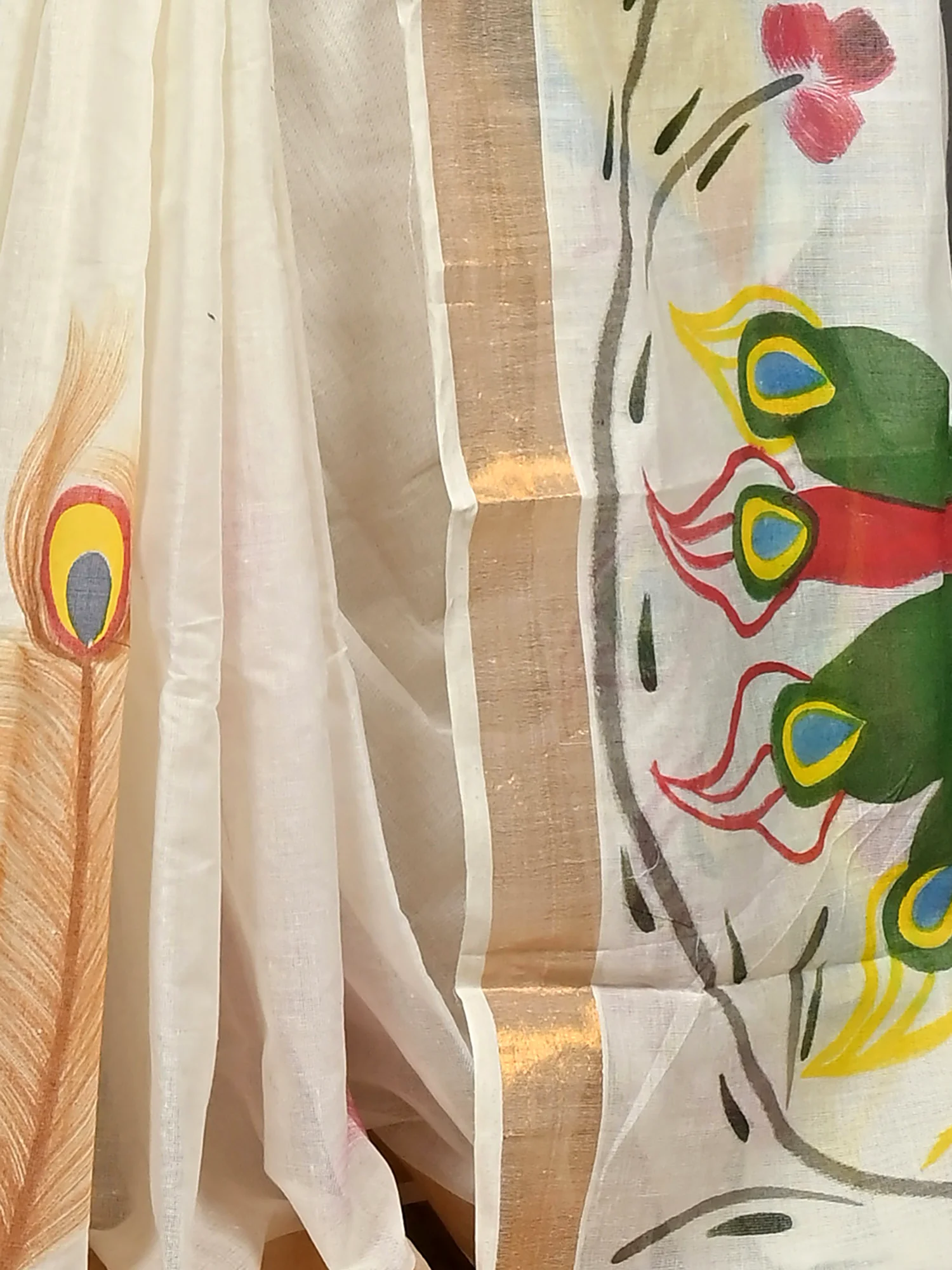 Multycolor Pure Cotton Hataka Hand Painted Saree (9120)