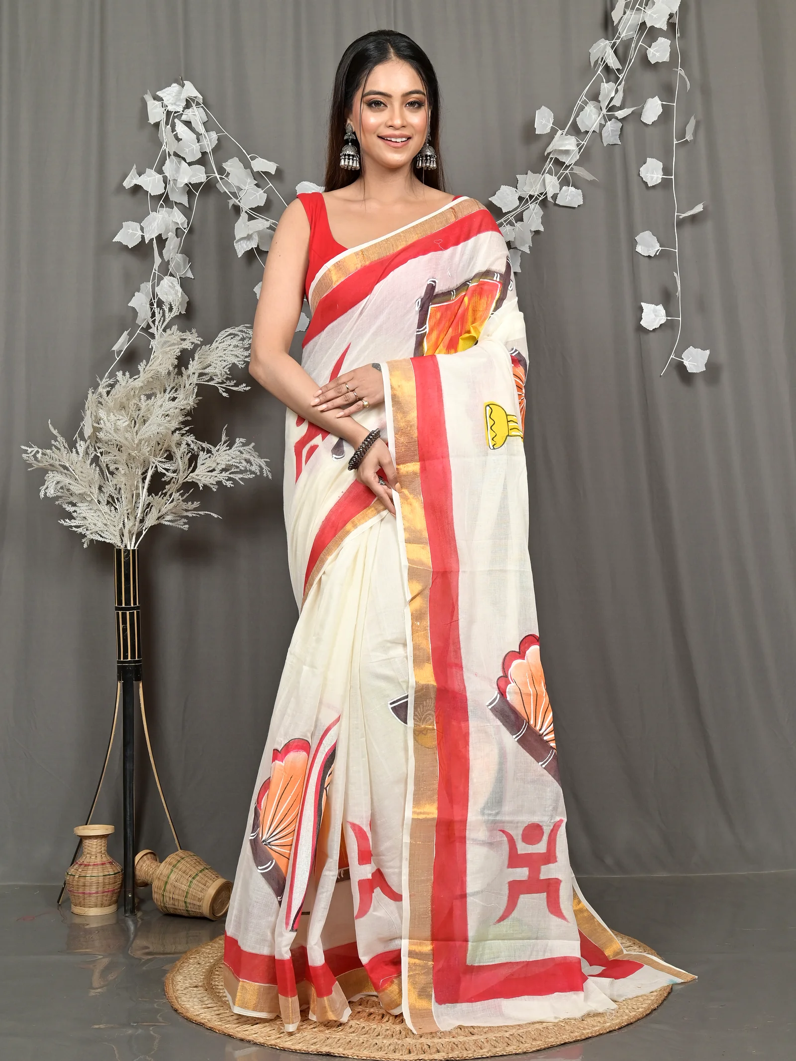 Multycolor Pure Cotton Hataka Hand Painted Saree (9121)