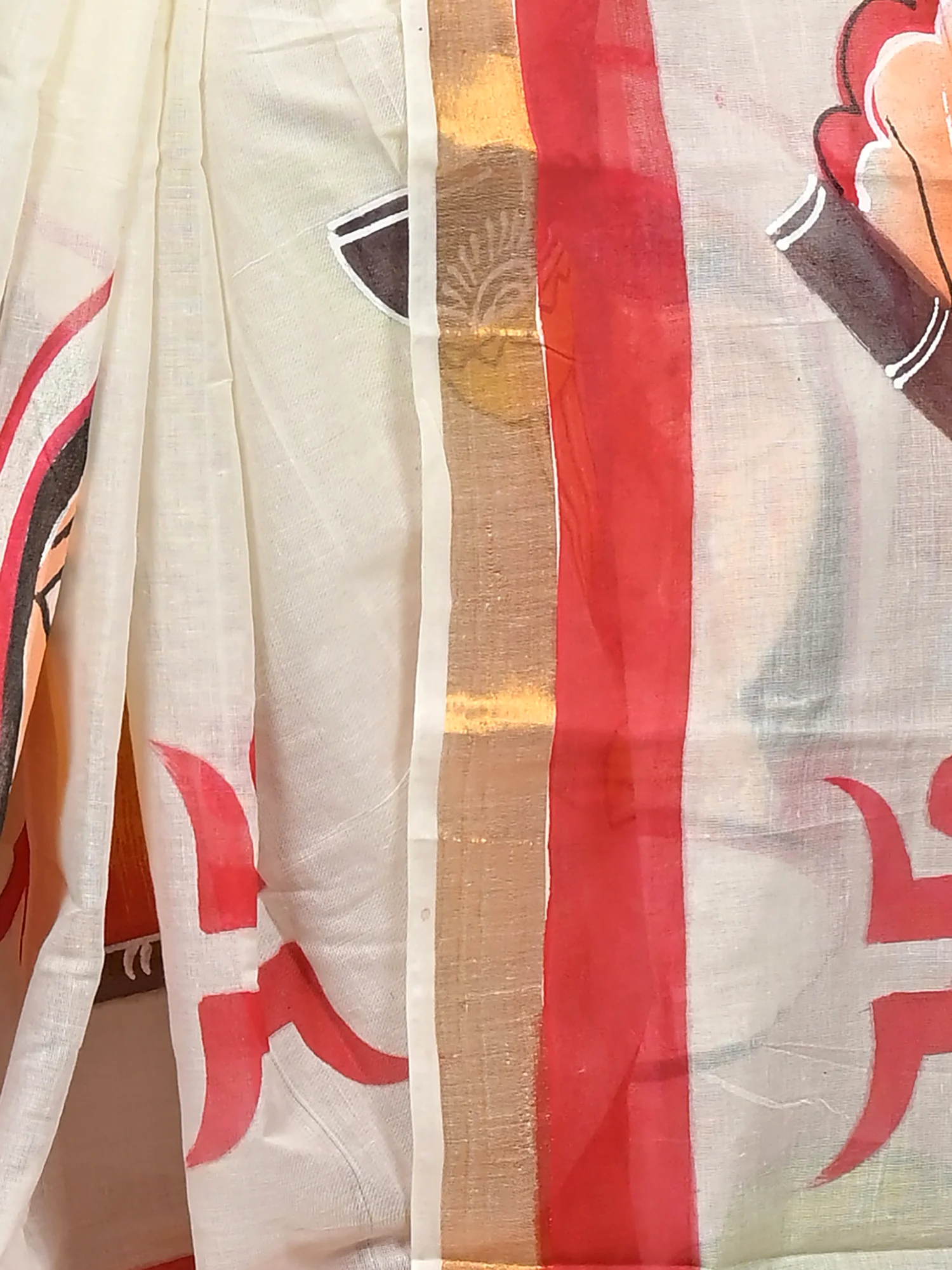 Multycolor Pure Cotton Hataka Hand Painted Saree (9121)