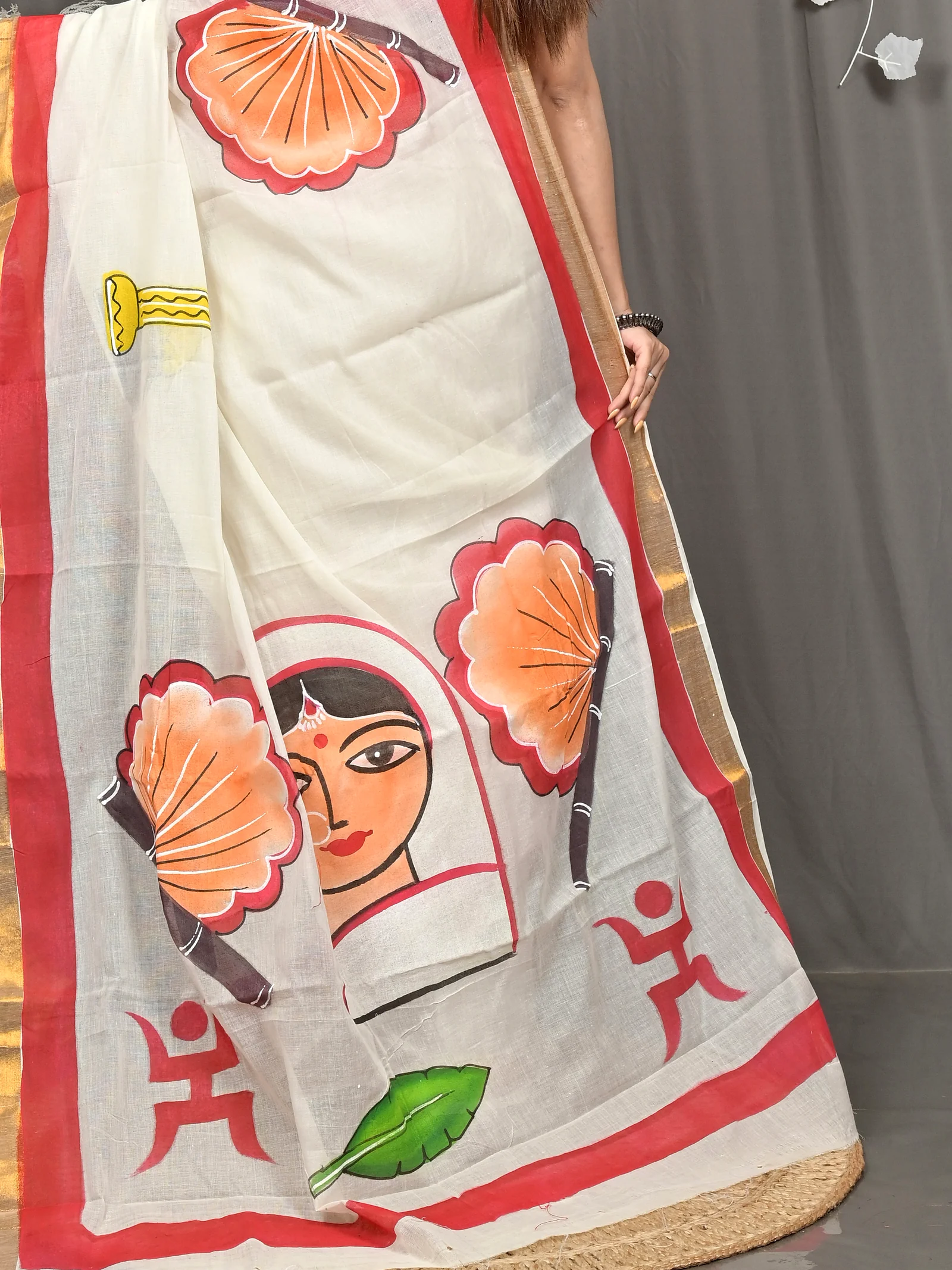 Multycolor Pure Cotton Hataka Hand Painted Saree (9121)