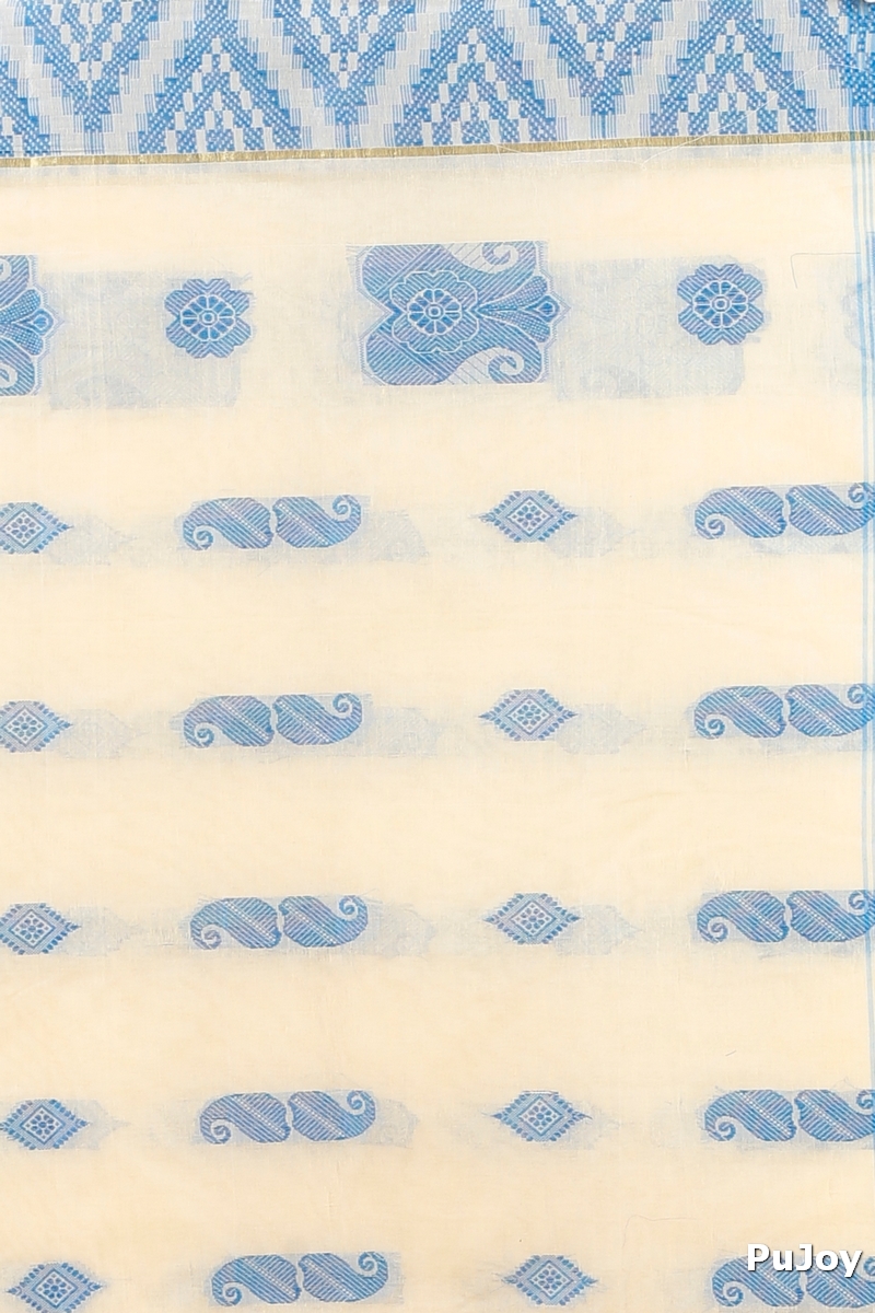 White Sky Blue Pure Cotton Gargi Tant Saree (913)