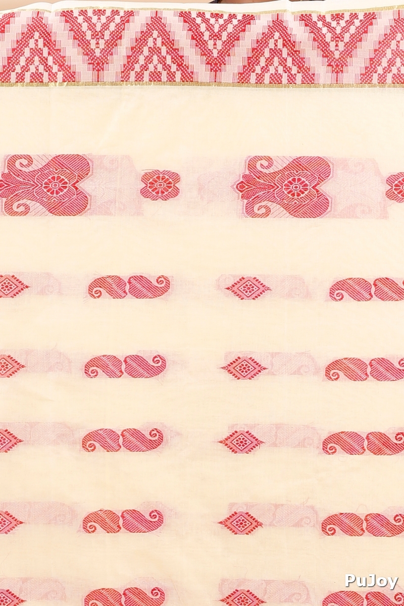 White Red Pure Cotton Gargi Tant Saree (914)