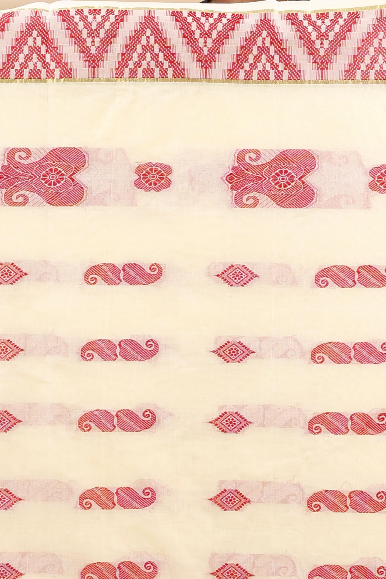 White Red Pure Cotton Gargi Tant Saree (914)