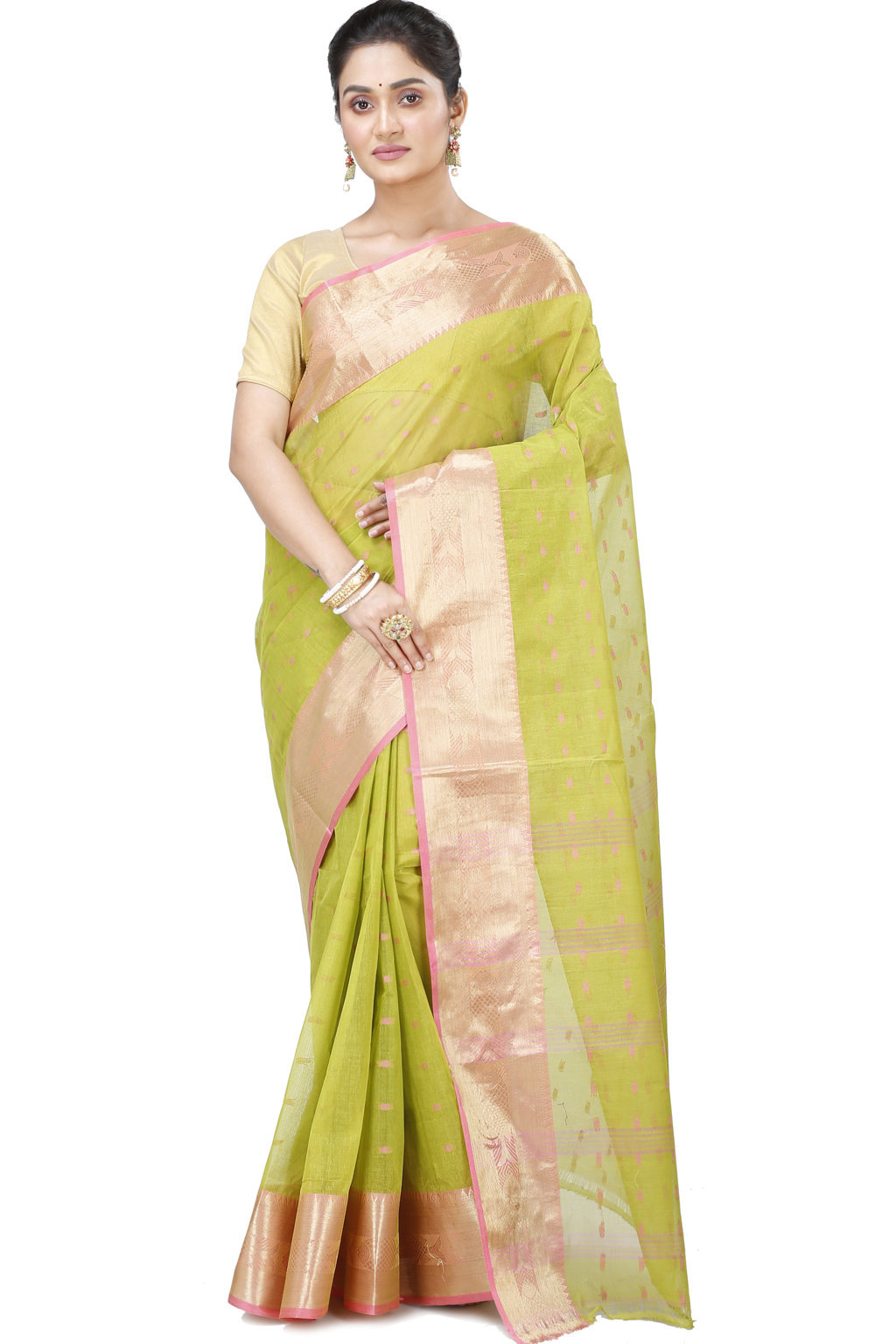 Olive Green Pure Cotton Griva Tant Saree (915)