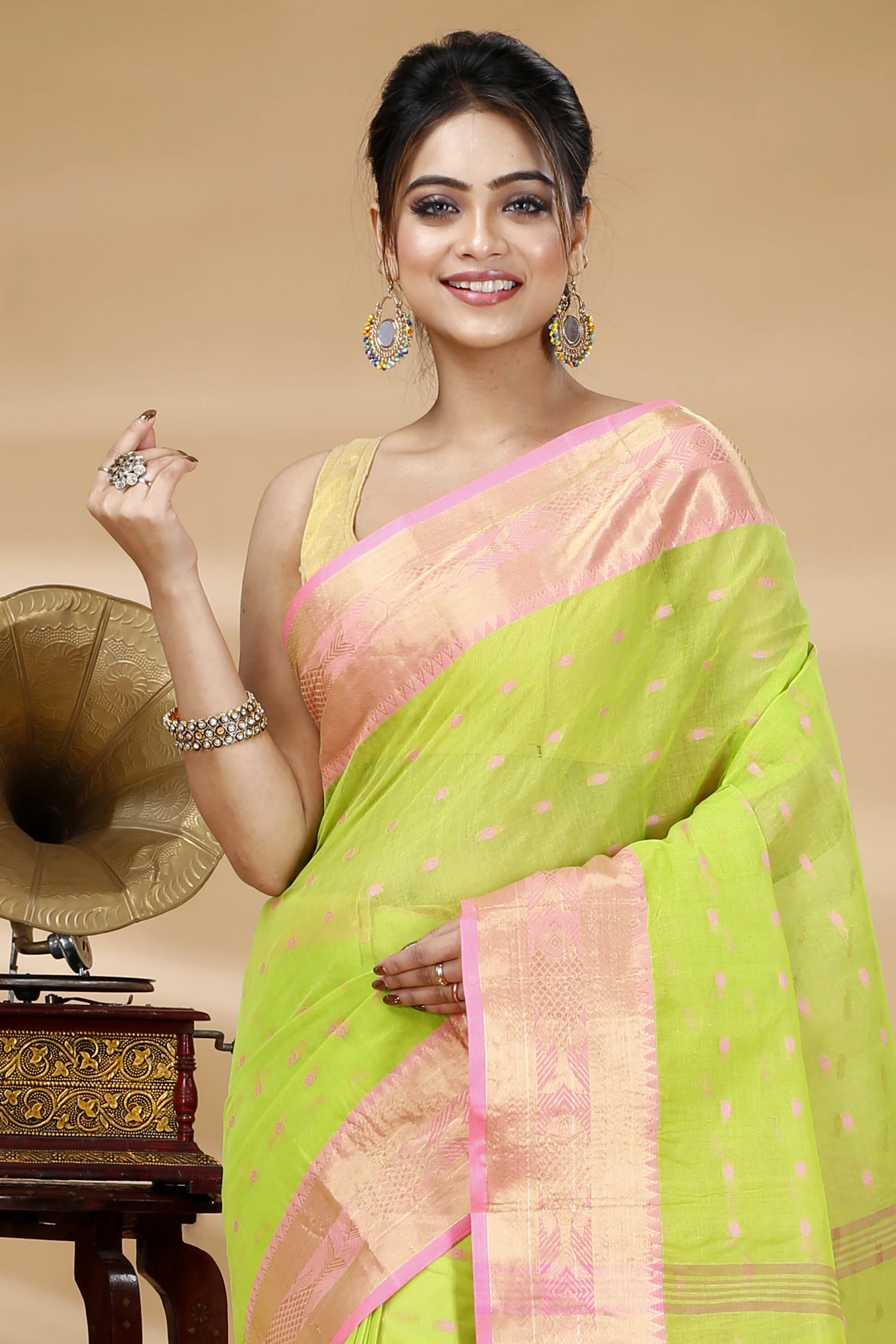 Olive Green Pure Cotton Griva Tant Saree (915)