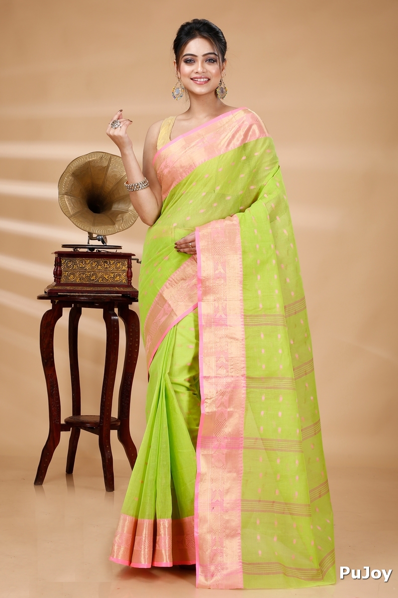 Olive Green Pure Cotton Griva Tant Saree (915)