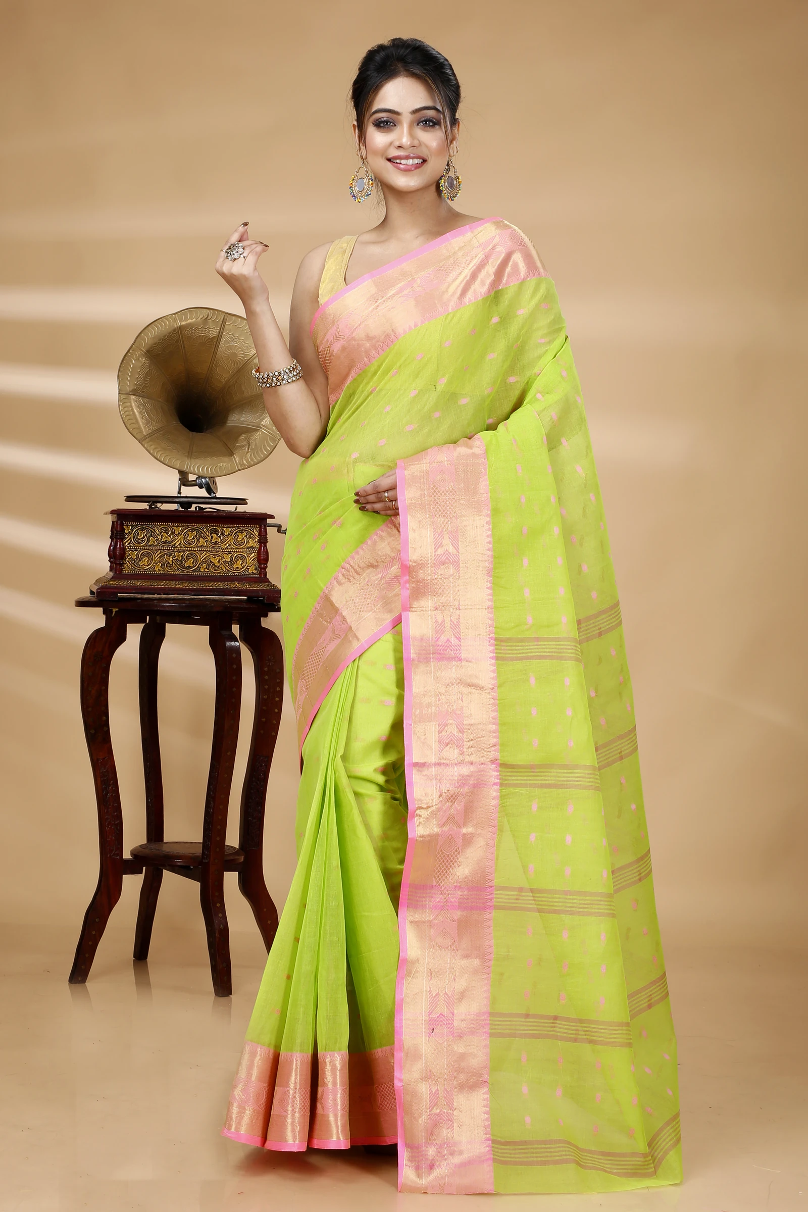 Olive Green Pure Cotton Griva Tant Saree (915)