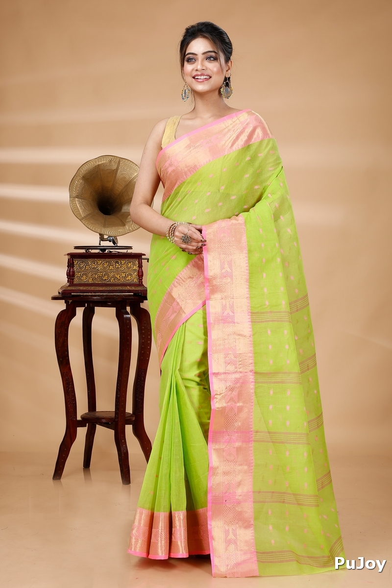 Olive Green Pure Cotton Griva Tant Saree (915)