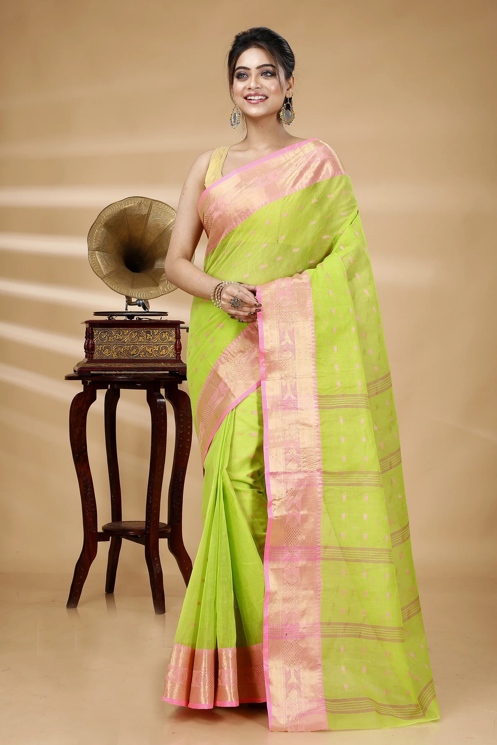 Olive Green Pure Cotton Griva Tant Saree (915)