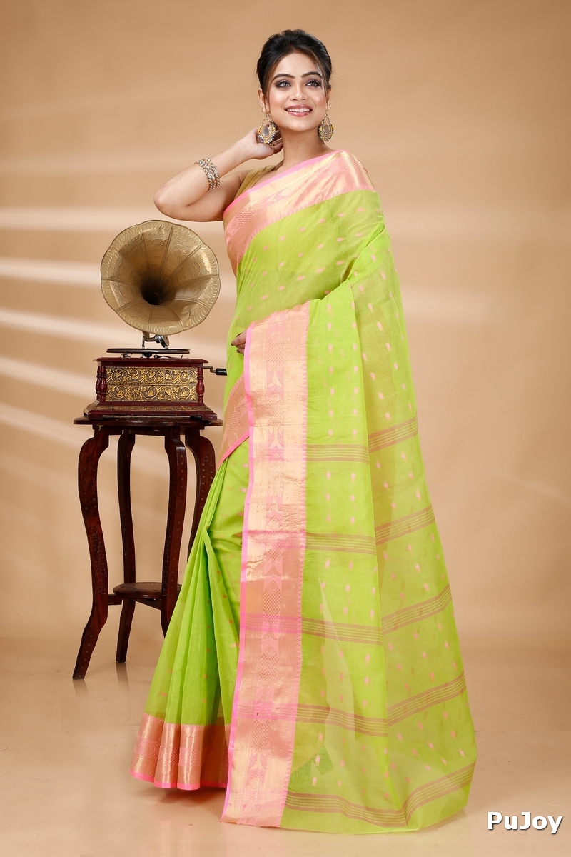 Olive Green Pure Cotton Griva Tant Saree (915)