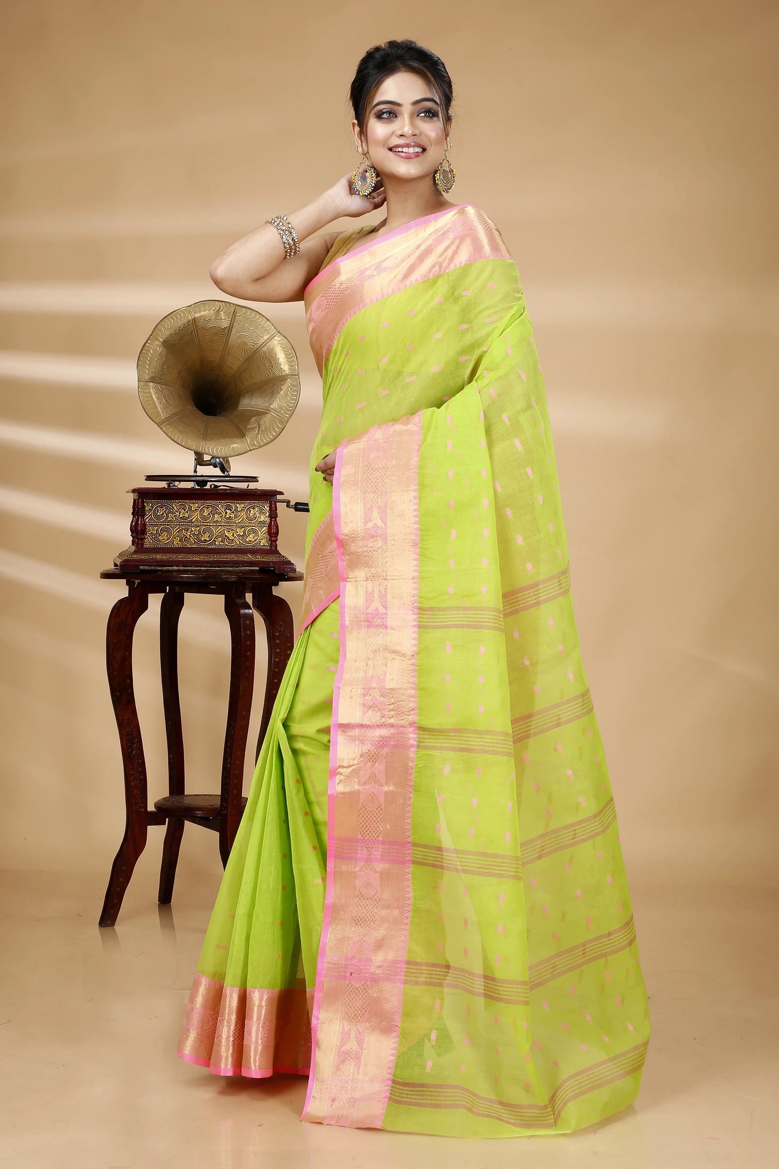 Olive Green Pure Cotton Griva Tant Saree (915)