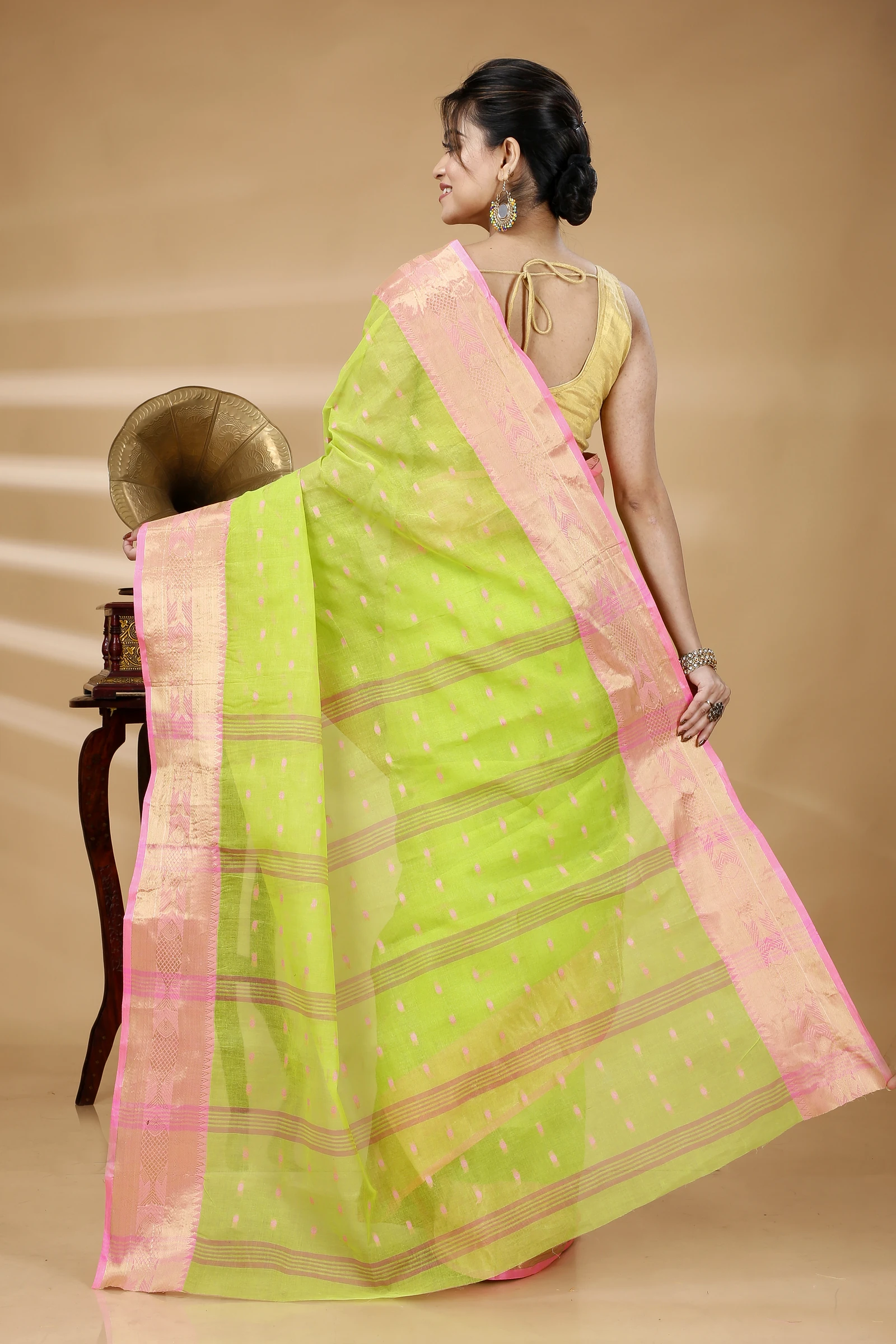 Olive Green Pure Cotton Griva Tant Saree (915)