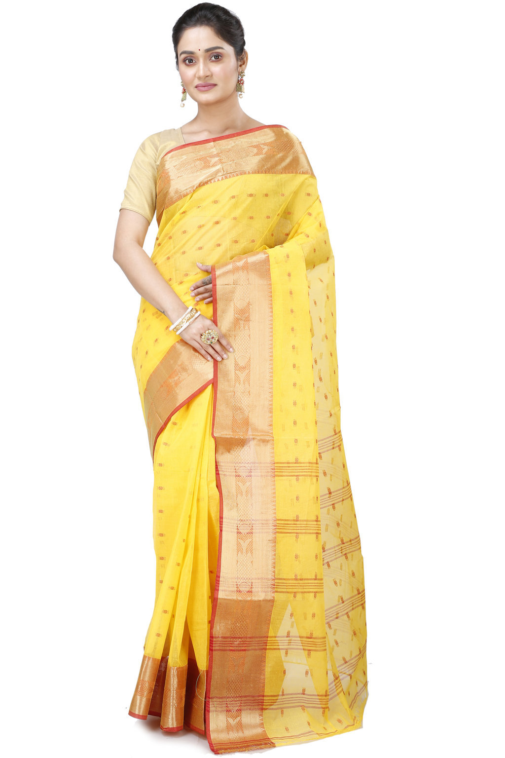 Yellow Pure Cotton Griva Tant Saree (916)