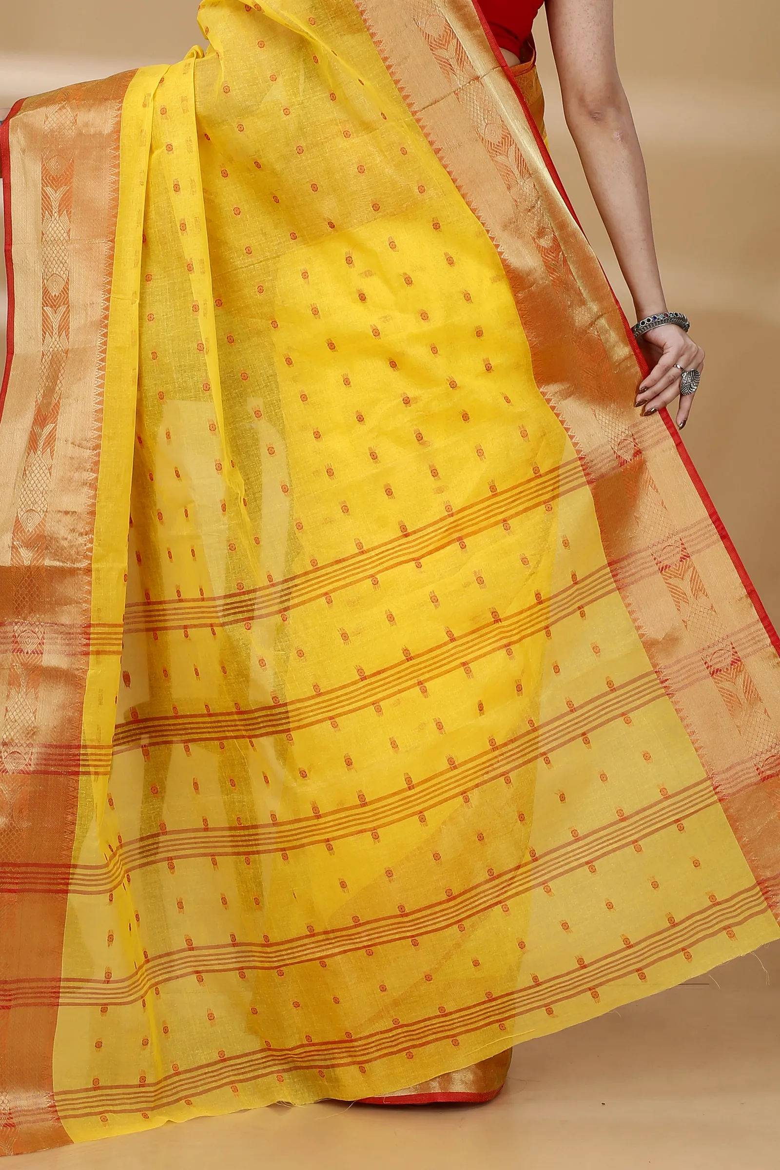 Yellow Pure Cotton Griva Tant Saree (916)