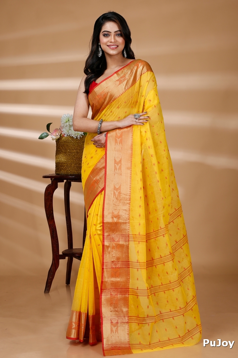 Yellow Pure Cotton Griva Tant Saree (916)