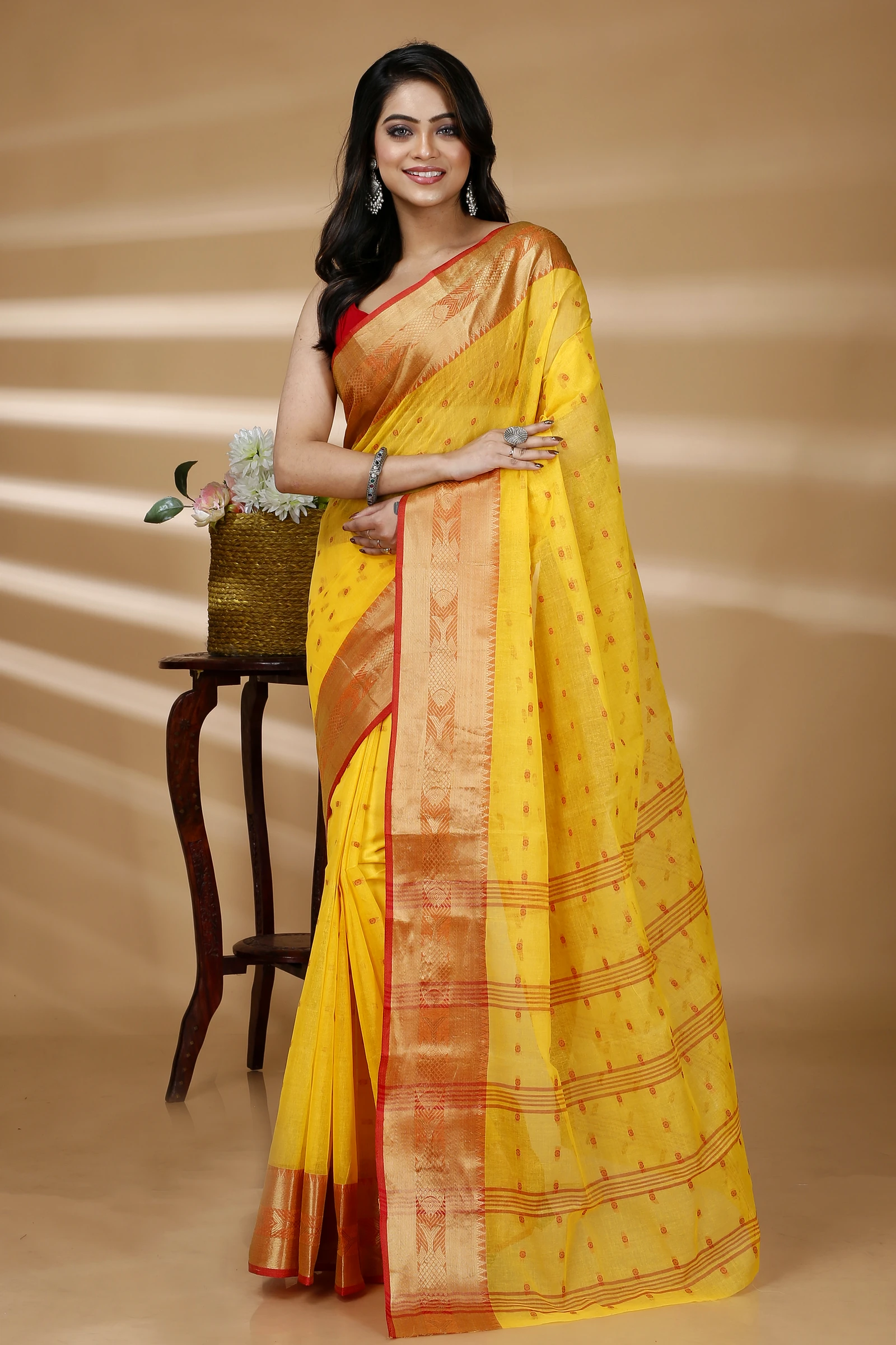 Yellow Pure Cotton Griva Tant Saree (916)