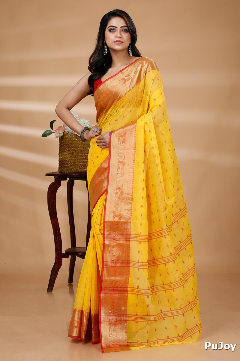Yellow Pure Cotton Griva Tant Saree (916)