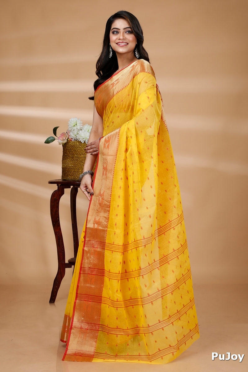 Yellow Pure Cotton Griva Tant Saree (916)